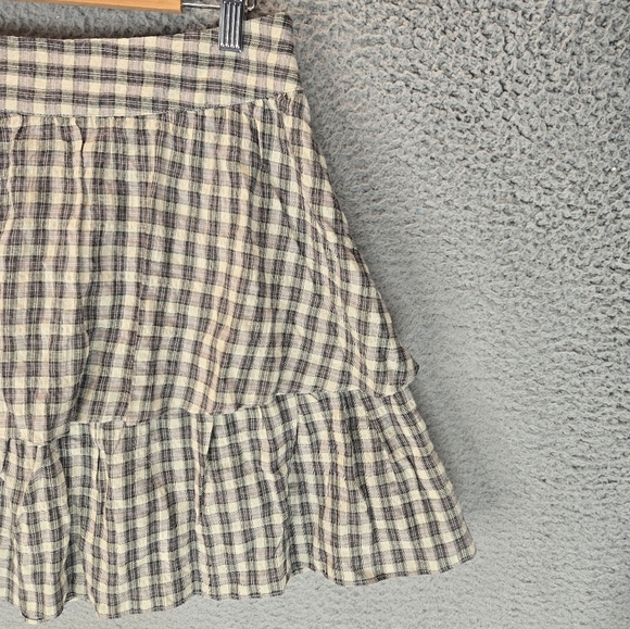 Urban Social Womens 2 Tiered Skirt Sz L Black & Tan Plaid  Side Zip Summer Days - Picture 3 of 8